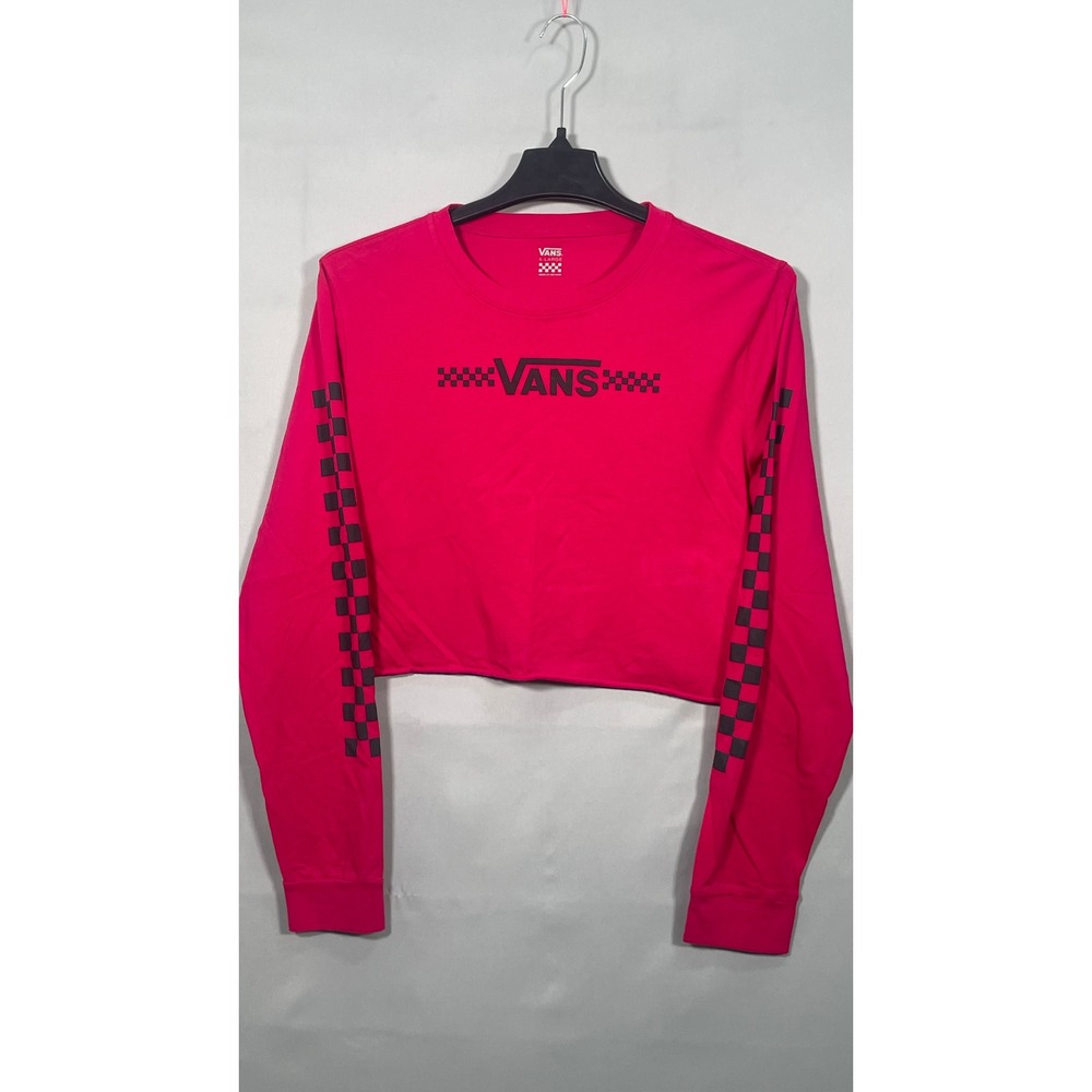 Vans Womens Pink Checkerboard Graphic Long Sleeve Crop Top XL